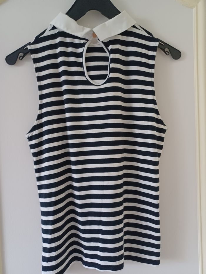 T-shirt rayé noir et blanc col Colette taille M - photo numéro 2