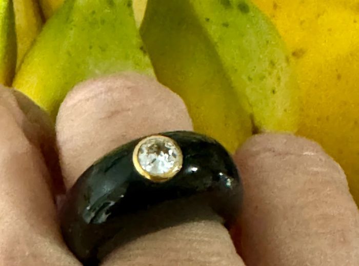 Bague rock résine noire gris cristal finition acier inoxydable or - photo numéro 6