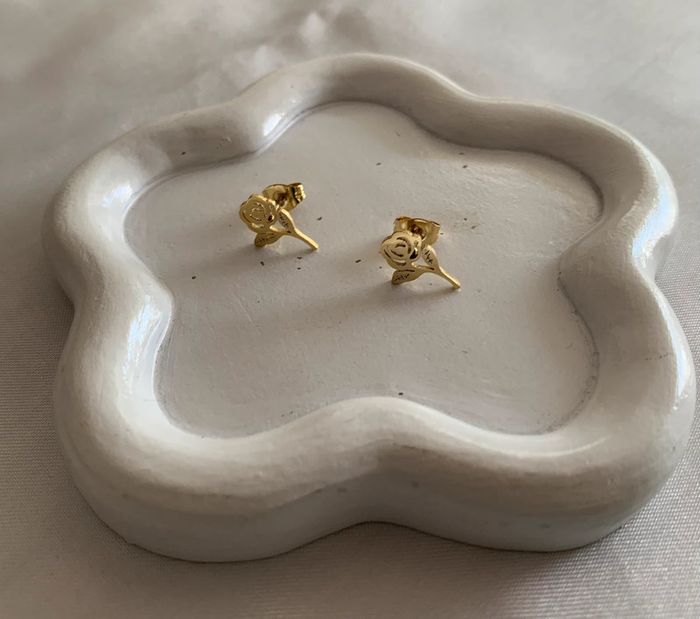 Boucles d’oreilles fleur rose en acier inoxydable doré - photo numéro 9