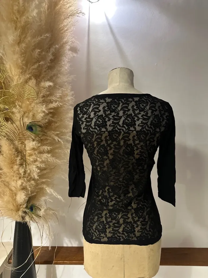 Top manches 3/4 noir dentelle M Stradivarius - photo numéro 2