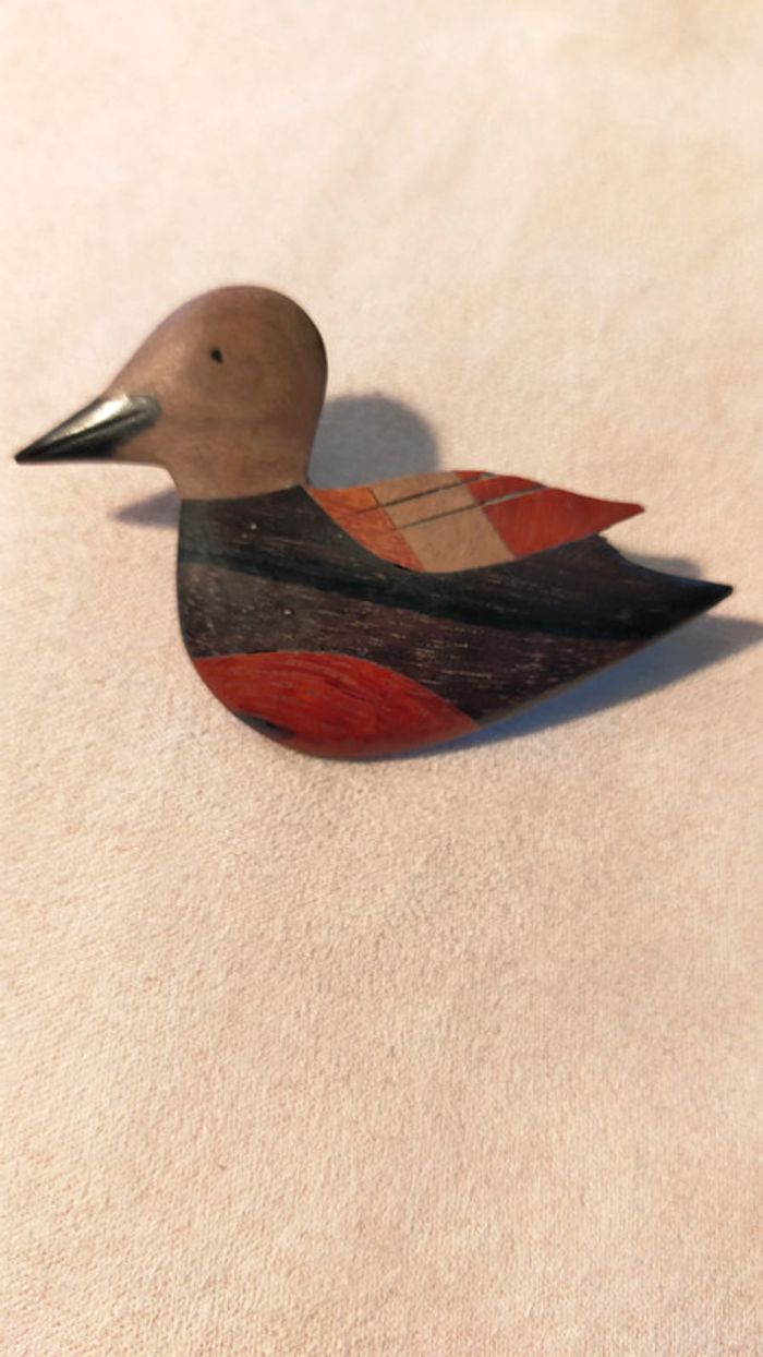Broche vintage en bois – Forme canard peint - photo numéro 8
