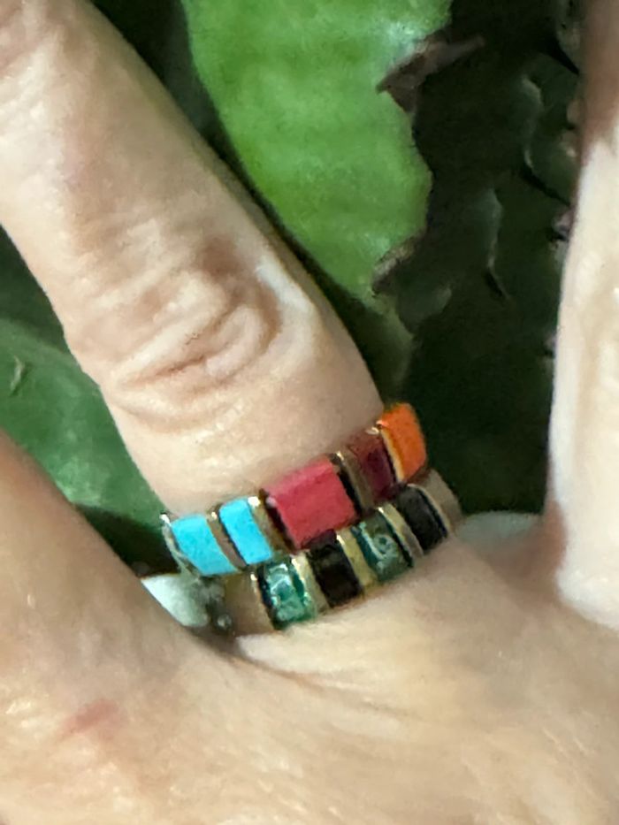 Lot de 2 bagues pierres carrées naturelles réglables - photo numéro 2