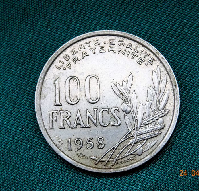 pièce de monnaie 100 francs 1958