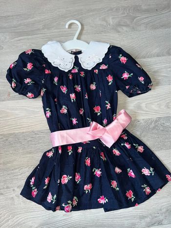 Robe 2 ans 24 mois col Claudine fleurs rose noeud satin