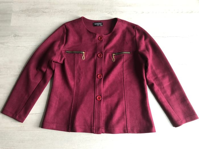 AN25-Veste fantaisie (entre le bordeaux et lie de vin) T 46-48 portée 1 soirée - photo numéro 3