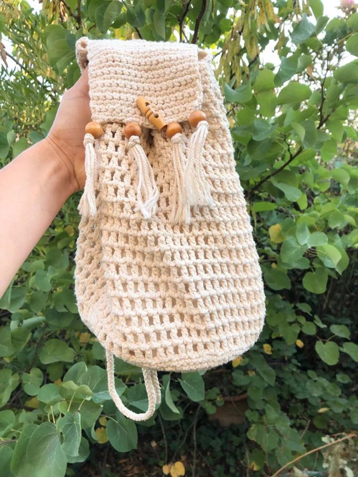 Sac en crochet bohème porté épaule - photo numéro 6