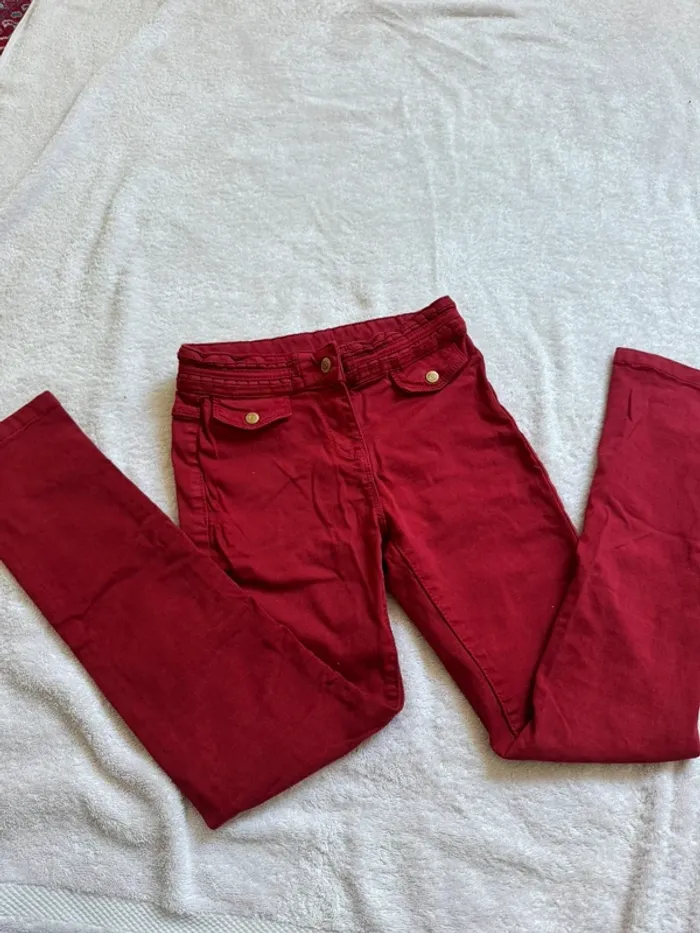 Pantalon jean bordeaux / rouge - photo numéro 2