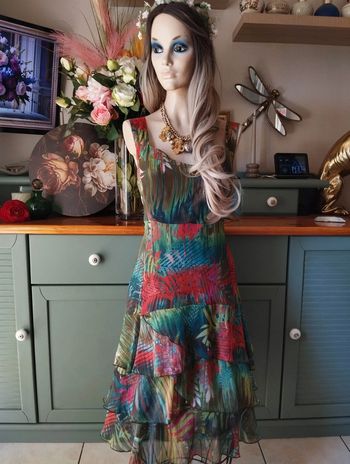 🐝Robe d'Été Imprimé Floral & Froufrous Toscane T44+🐝
