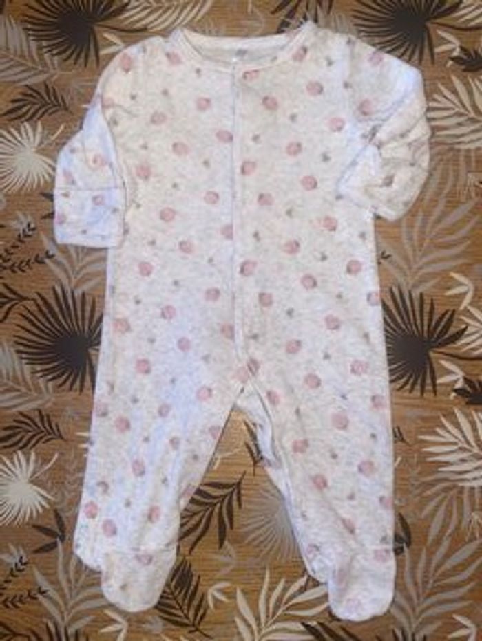 Pyjama velours gris à motif fraise rose tex bb 1-3 mois