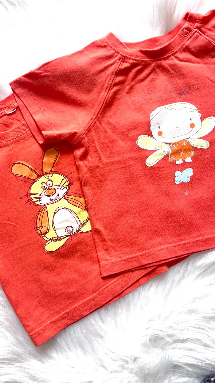 T-shirts bébé 12 mois lapin et petit ange - photo numéro 3