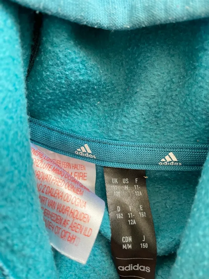 Sweat à capuche Adidas garçon 11/12 ans – Bleu & blanc – Très bon état - photo numéro 5