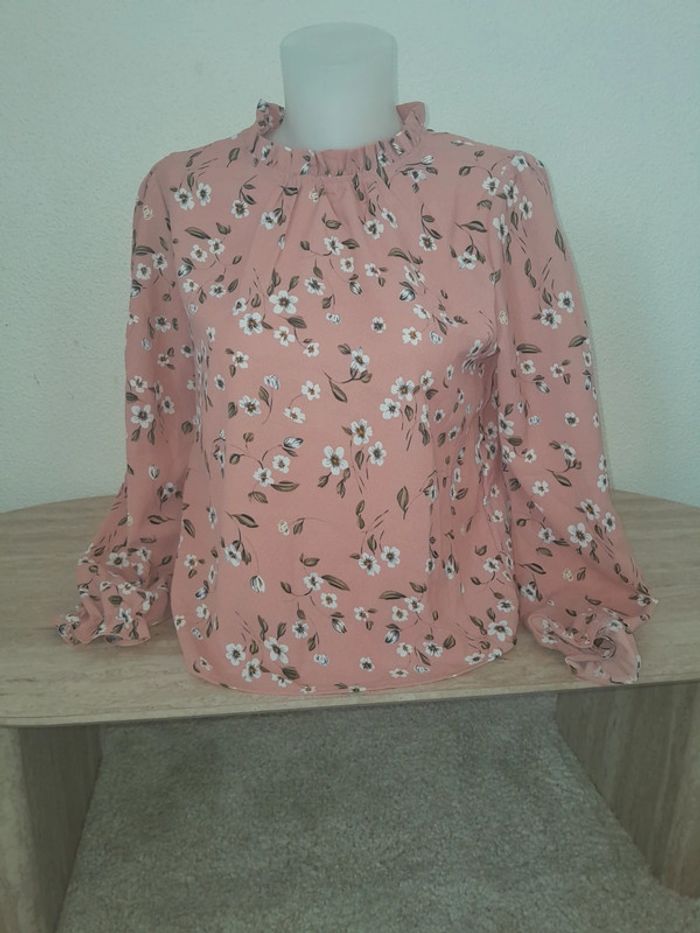 Blouse fleurie manches longues 💫Col plissé 💫Shein💫Taille 38