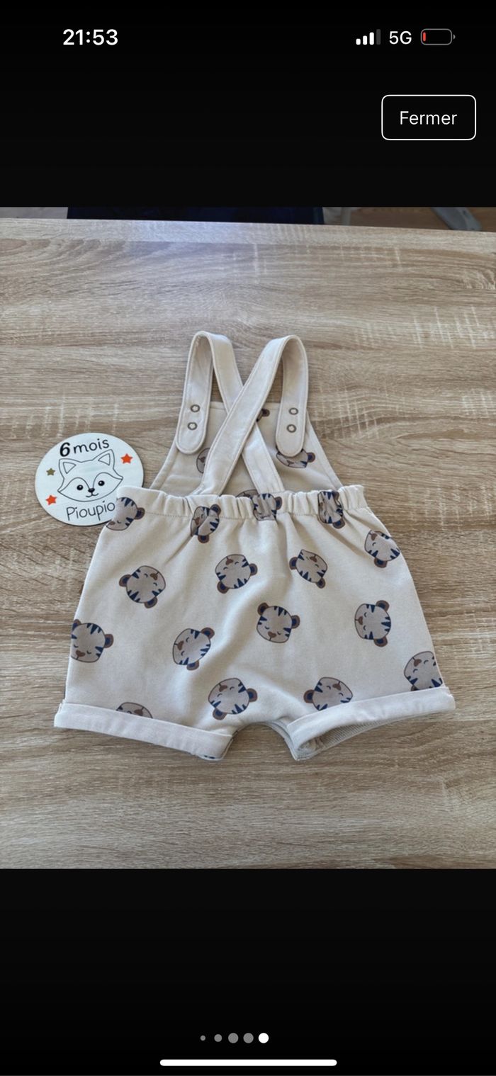 Ensemble Polo body marinière et salopette short petit tigre 6 mois NEUF Obaibi - photo numéro 6