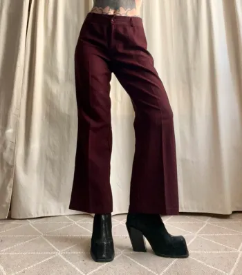 Pantalon jambes larges rayures violine/bordeaux vintage 90s - Taille M/L