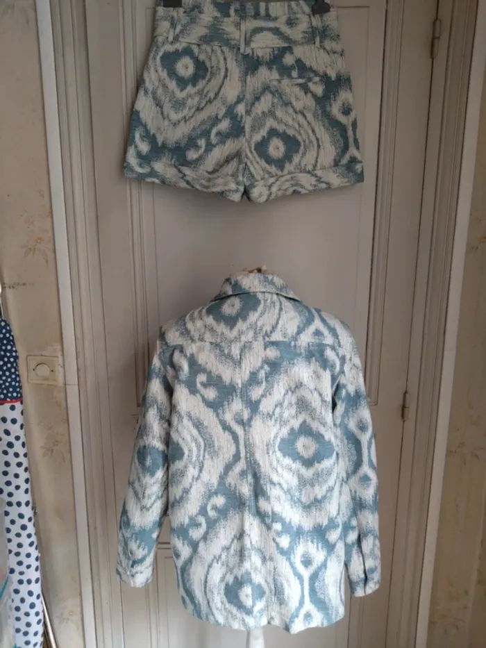 Ensemble Sézane "Will" T40 – Blazer oversize & short jacquard bleu/blanc en coton - photo numéro 9