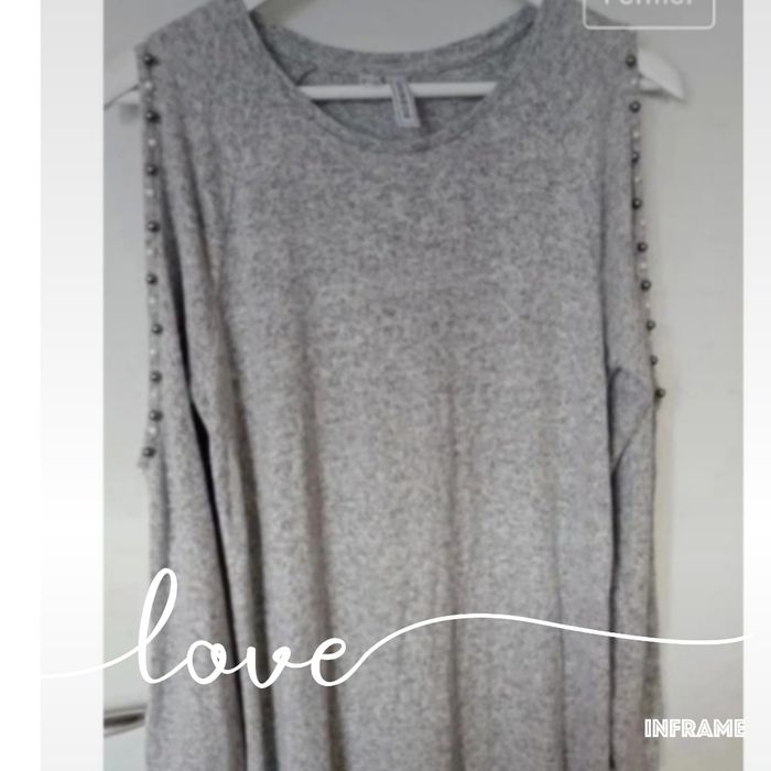 🖤ROBE PULL LAINE GRISE CHINÉ EPAULES NUES .PERLES. RAINBOWN.Taille M .38 - photo numéro 3