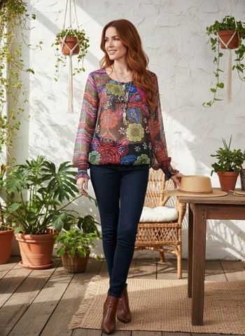 Tunique Voile Transparent Desigual – Imprimé Floral & Portrait Arty

