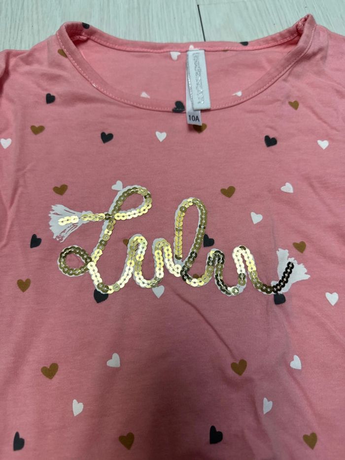 T-shirt rose, motif cœur, Lulu castagnette 10 ans - photo numéro 2
