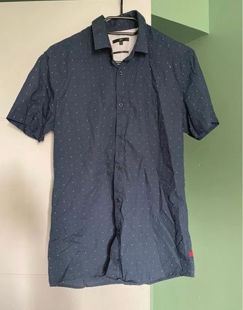 Chemise manches courtes bleu marine à pois