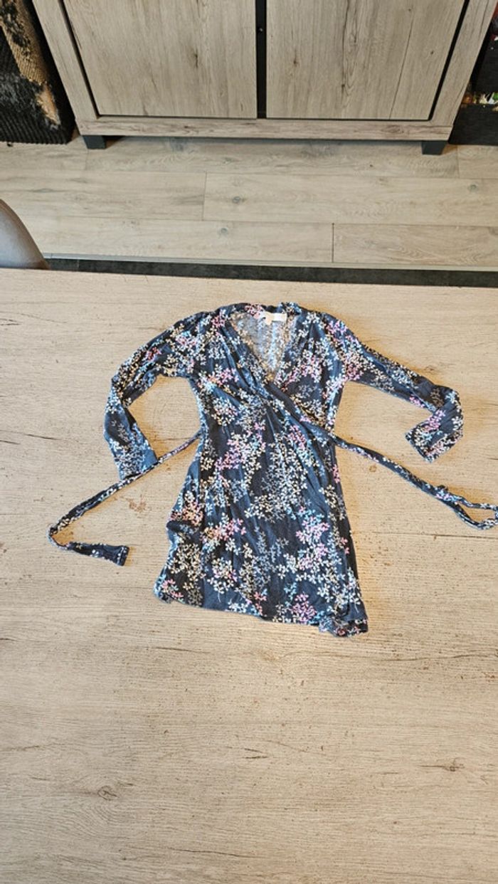 Robe cache coeur à manches longues, grise avec fleurs, Pirouette, 6 ans - photo numéro 2