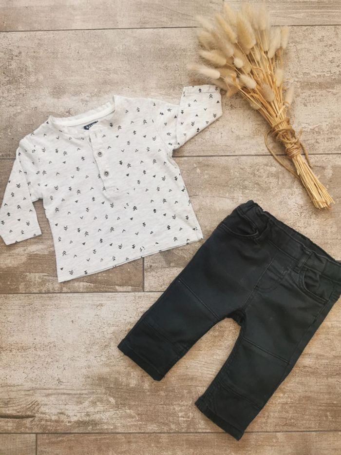 🌿Ensemble 3mois teeshirt et jean noir 3/6mois