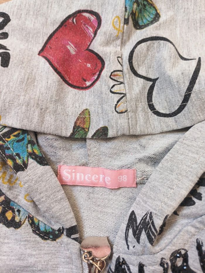 Gilet zippé avec capuche du style Desigual Fille 3 ans cœur fleurs Sincère - photo numéro 2