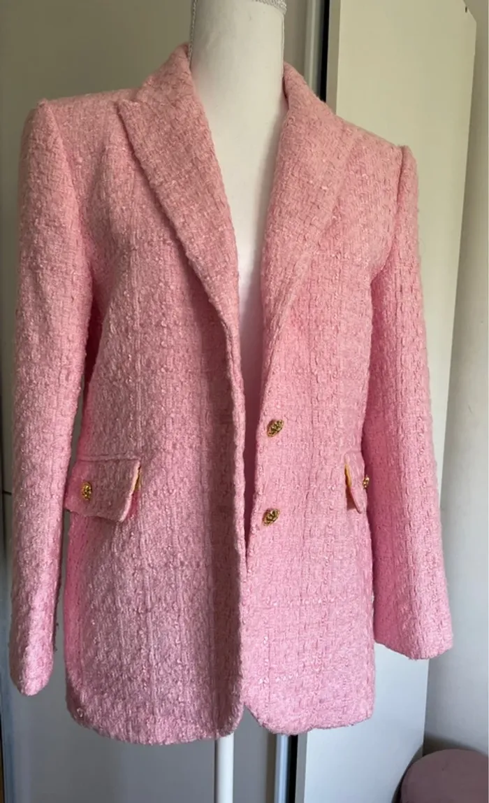 Veste blazer Zara texturé rose taille S - photo numéro 11