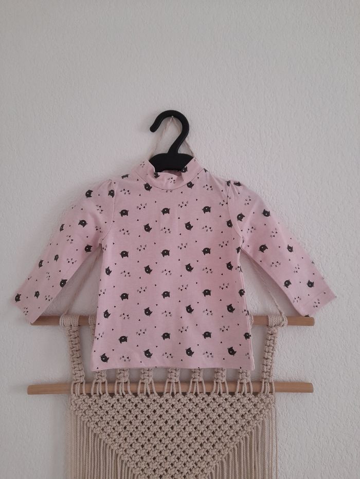 Joli sous pull rose motifs têtes de chat 12 mois