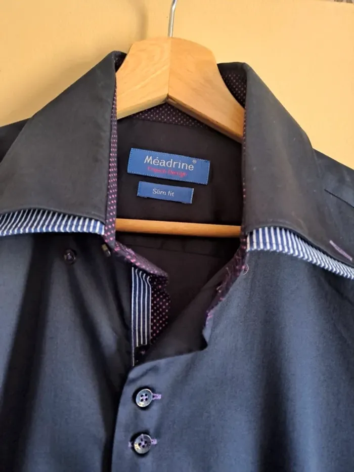 Chemise homme chic Meadrine slim fit bleue violette 39/40 M comme neuve - photo numéro 3