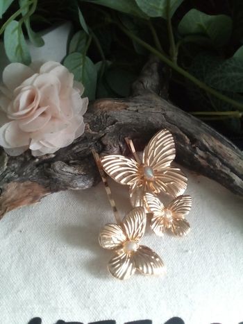 Lot de 2 barrettes papillon avec pierres naturelles