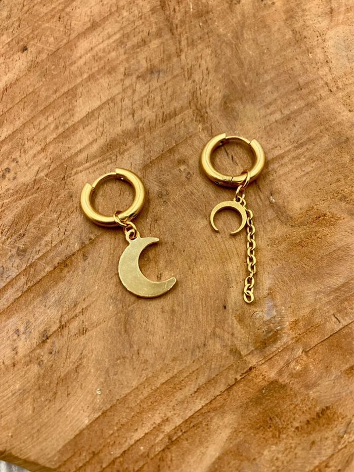 Boucles d’oreilles petites créoles breloques chaînes acier inoxydable lunes