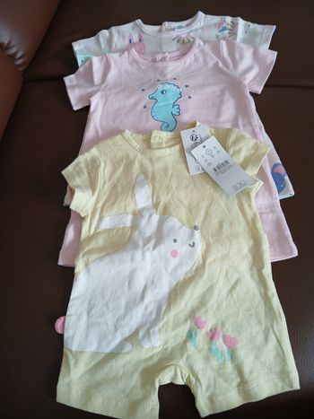 lot 3 barboteuse combishort fille tex baby 60 cm 3 mois