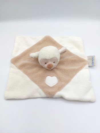 Doudou plat mouton blanc beige NATTOU coeur envers tissu