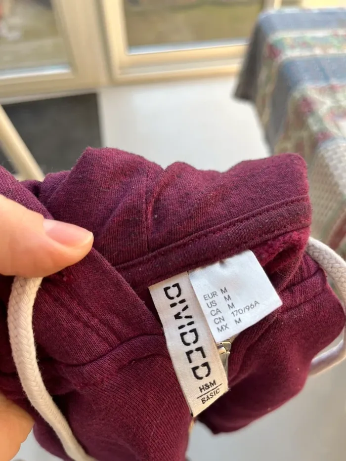 H&M - Sweat à capuche fermeture éclair Bordeaux cerise - photo numéro 4