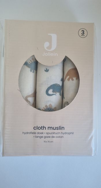 Lot de 3 langes dinosaures en gaze de coton Jollein 70×70cm neuf 