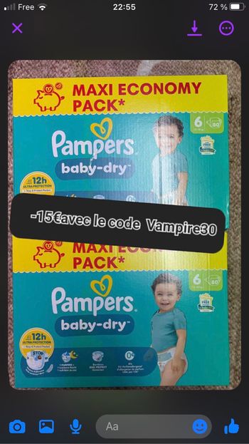 2 carton de couche Pampers taille six