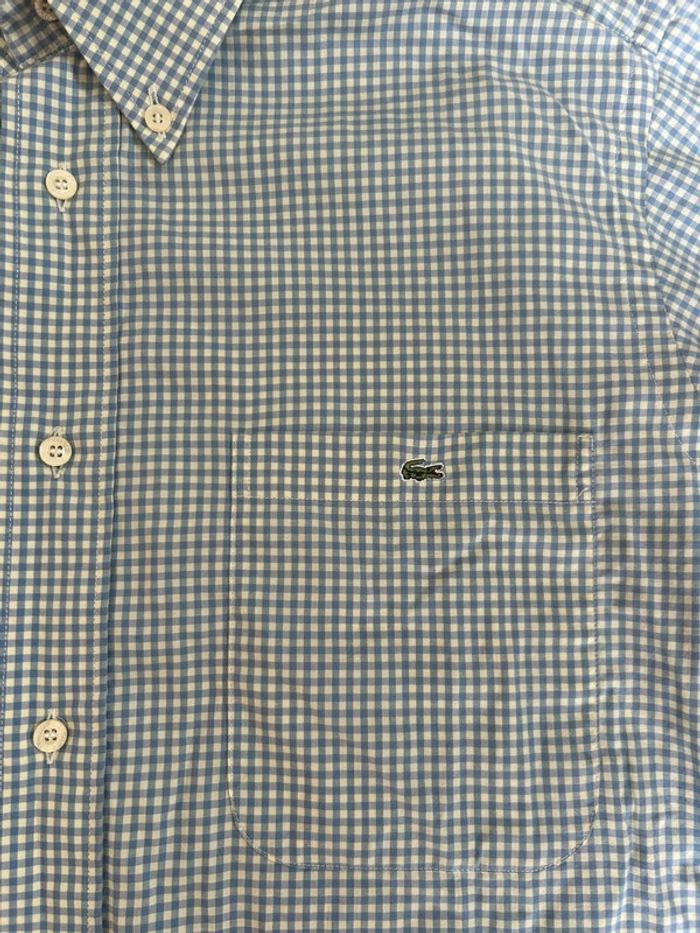 Chemise Lacoste homme à manches courtes – carreaux Vichy bleu/blanc – T.39 - photo numéro 3