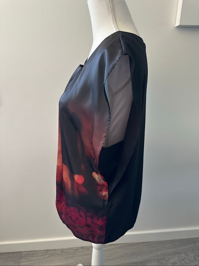 Blouse fluide noire orange et rouge Cache Cache T42 XL - photo numéro 3