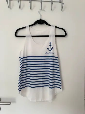 Débardeur à bretelles blanc rayé bleu Saint-Tropez taille M