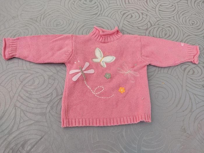 Pull col roulé 3 mois motif papillon