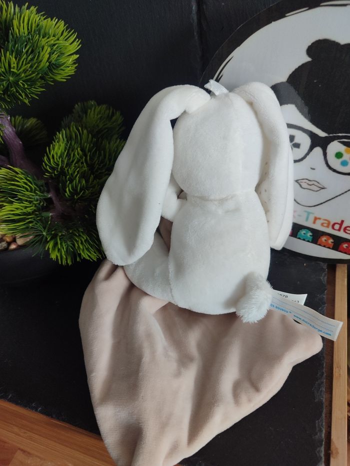 Doudou Lapin blanc pois mouchoir beige Les Naturels feuille marron Jaune Étoile - photo numéro 2