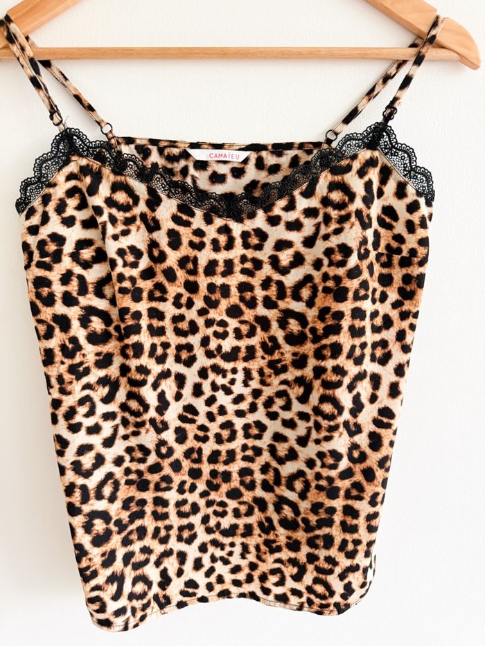 Top débardeur léopard marron beige noir camaïeu taille 36 S - photo numéro 3