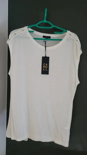 T-shirt sans manches boutons dorés épaules 20% lin