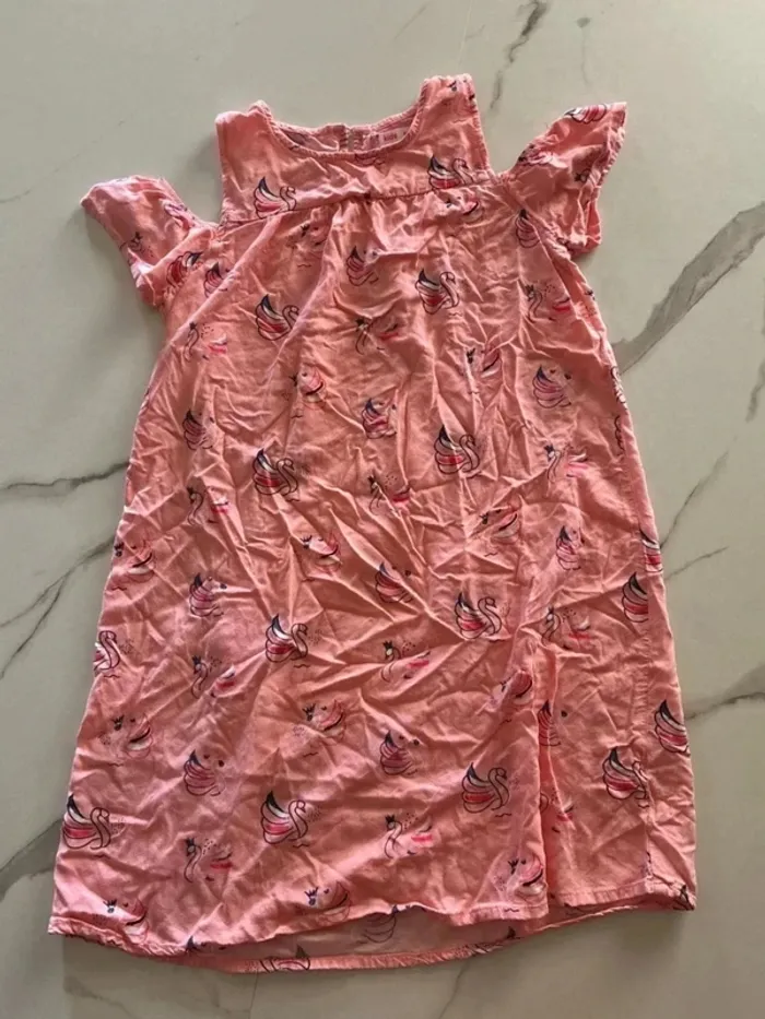 Robe rose saumon à cygnes – GÉMO – Fille 10 ans