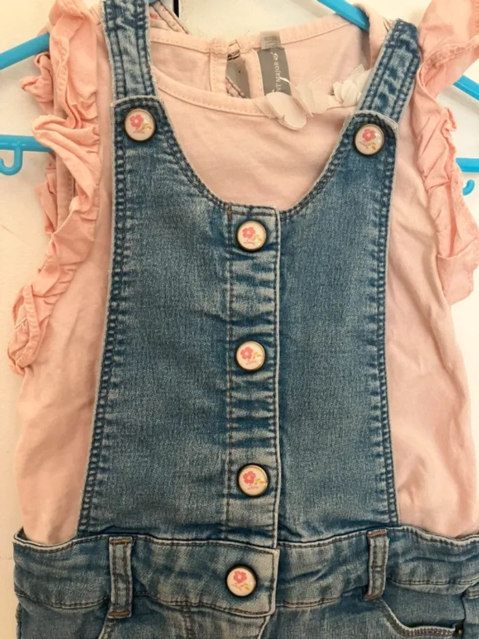 Salopette courte en jeans + haut sans manche 3 ans Sergent Major - photo numéro 2