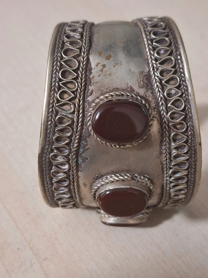 Manchette bracelet berbere turkmen en métal argenté - photo numéro 4