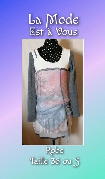 Robe Asymétrique dégradé bleu rose, gris et blanc taille 36 La mode est à vous