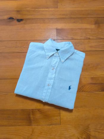 Chemise en Lin - Ralph Lauren - Ocean wash linen - Logo brodé bleu - Blanc - Taille S
