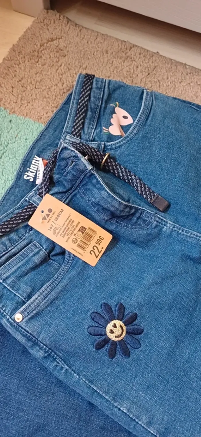 Lot 2 jeans: 1 skinny et 1 tregging fille taille 14 ans tape à l'œil - photo numéro 3