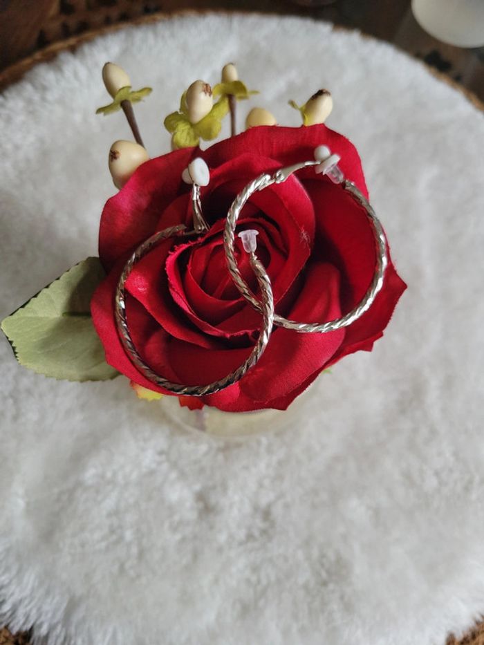 Clips créoles ciselés acier silver 4cm